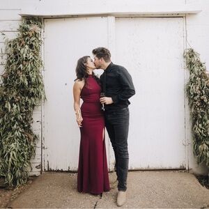 BHLDN Juliana High-Neck Side-Slit Stretch Crepe Maxi Dress